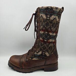 Woolrich Santa Fe Boots Womens 8.5 Wool Southwestern Print Leather Side Zip Boot